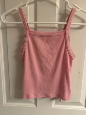 American Eagle Outfitters Pink Ribbed Spaghetti Strap Cropped Cami